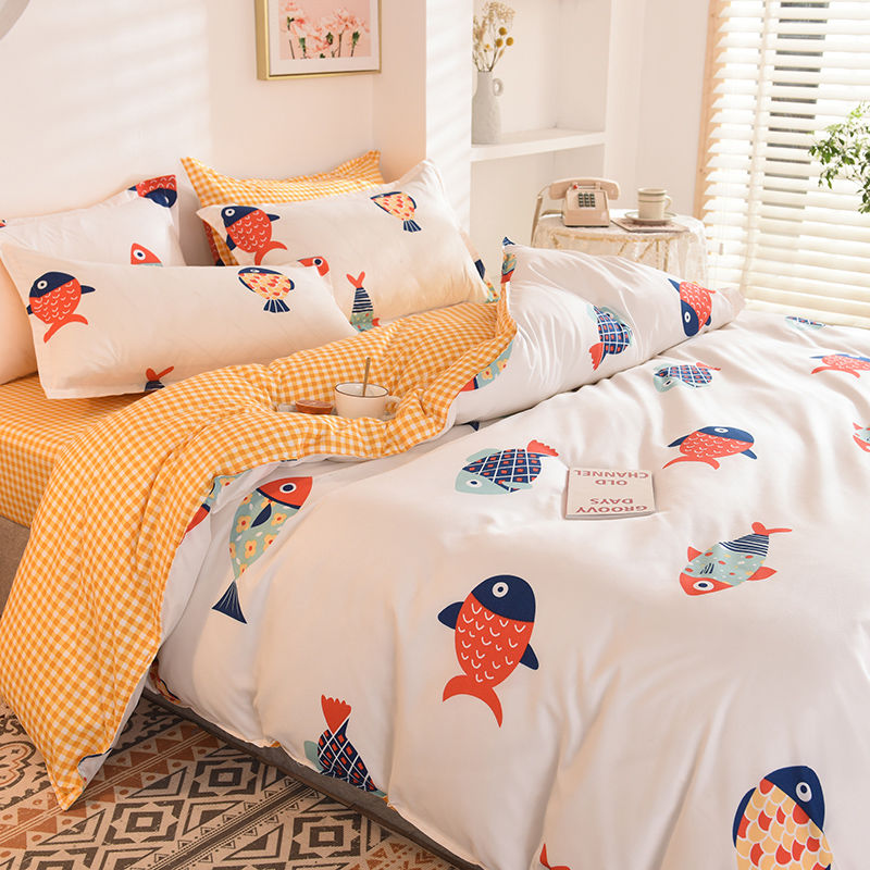 Bedding Set Boy Girl Bed Sheet Quilt Cover Pillowcase Single Bed Double Bed Queen Bed Quilt Cover Washed Cotton Bedclothes