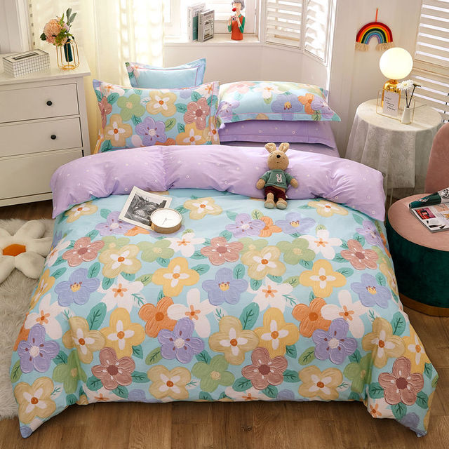 Bedding Set Boy Girl Bed Sheet Quilt Cover Pillowcase Single Bed Double Bed Queen Bed Quilt Cover Washed Cotton Bedclothes
