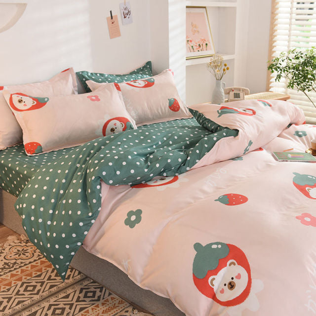 Bedding Set Boy Girl Bed Sheet Quilt Cover Pillowcase Single Bed Double Bed Queen Bed Quilt Cover Washed Cotton Bedclothes