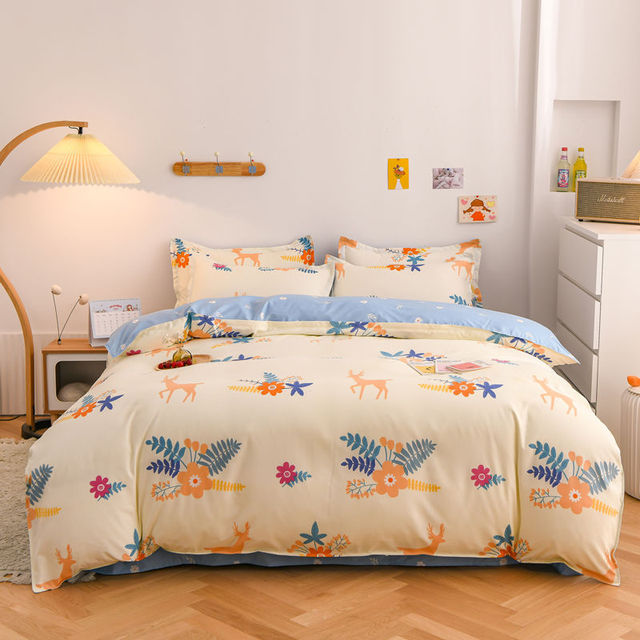 Bedding Set Boy Girl Bed Sheet Quilt Cover Pillowcase Single Bed Double Bed Queen Bed Quilt Cover Washed Cotton Bedclothes