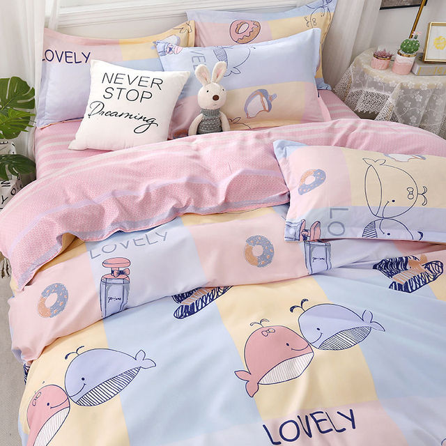Bedding Set Boy Girl Bed Sheet Quilt Cover Pillowcase Single Bed Double Bed Queen Bed Quilt Cover Washed Cotton Bedclothes