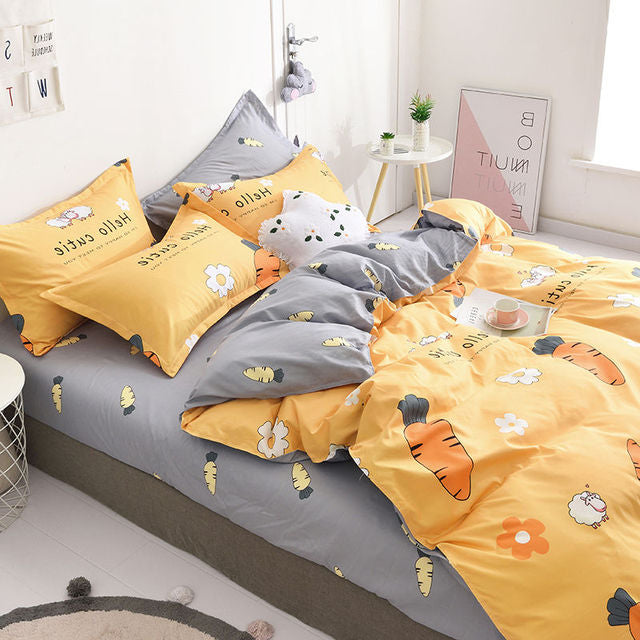 Bedding Set Boy Girl Bed Sheet Quilt Cover Pillowcase Single Bed Double Bed Queen Bed Quilt Cover Washed Cotton Bedclothes