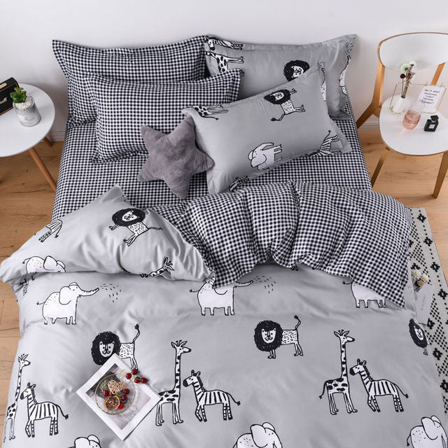 Bedding Set Boy Girl Bed Sheet Quilt Cover Pillowcase Single Bed Double Bed Queen Bed Quilt Cover Washed Cotton Bedclothes
