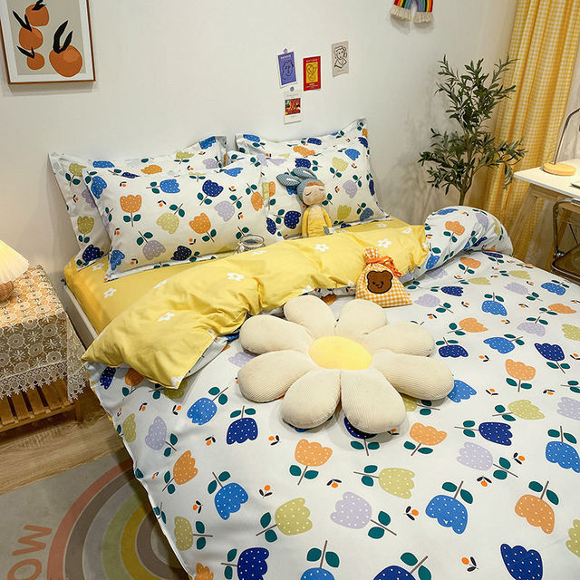 Bedding Set Boy Girl Bed Sheet Quilt Cover Pillowcase Single Bed Double Bed Queen Bed Quilt Cover Washed Cotton Bedclothes