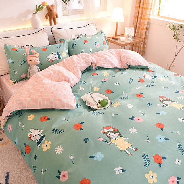 Bedding Set Boy Girl Bed Sheet Quilt Cover Pillowcase Single Bed Double Bed Queen Bed Quilt Cover Washed Cotton Bedclothes