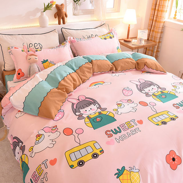 Bedding Set Boy Girl Bed Sheet Quilt Cover Pillowcase Single Bed Double Bed Queen Bed Quilt Cover Washed Cotton Bedclothes