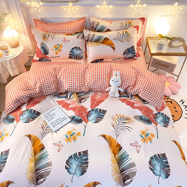 Bedding Set Boy Girl Bed Sheet Quilt Cover Pillowcase Single Bed Double Bed Queen Bed Quilt Cover Washed Cotton Bedclothes