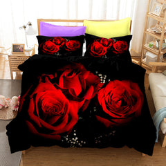 Red Rose Duvet Cover Set Full Size Soft Luxury 3D Rose Flower Microfiber Bedding Set 3Pcs Romantic Quilt Cover Queen King Size