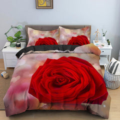 Red Rose Duvet Cover Set Full Size Soft Luxury 3D Rose Flower Microfiber Bedding Set 3Pcs Romantic Quilt Cover Queen King Size