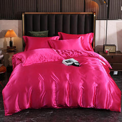 Mulberry Silk Satin Bedding Set High Quality Skin Friendly Real Silk Duvet Cover Set Solid Color King Size White Quilt Cover Set