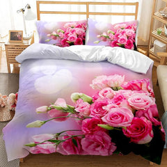 Rose Duvet Cover Set Full/Queen/King/Twin Size Soft Luxury 3D Rose Flower Microfiber Bedding Set 3Pcs Romantic Love Quilt Cover