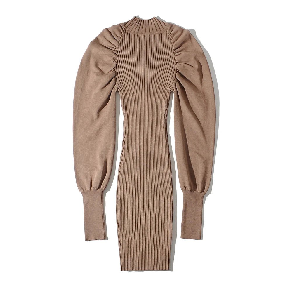 Puff Sleeves Knit Midi Dress