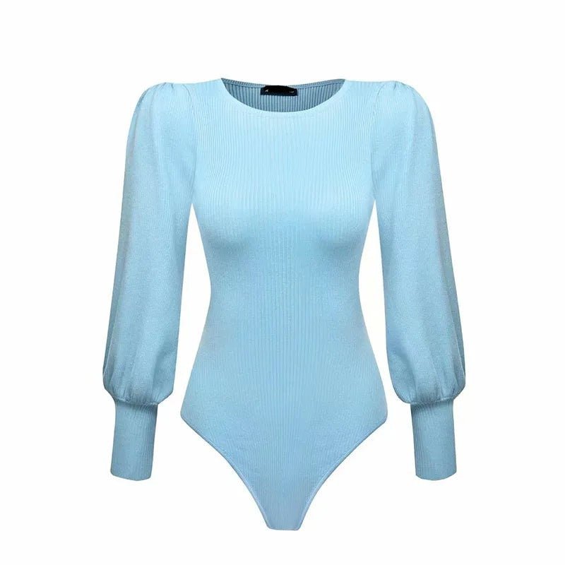 Puff Sleeves Knitted Slim Bodysuit