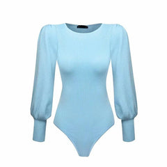 Puff Sleeves Knitted Slim Bodysuit