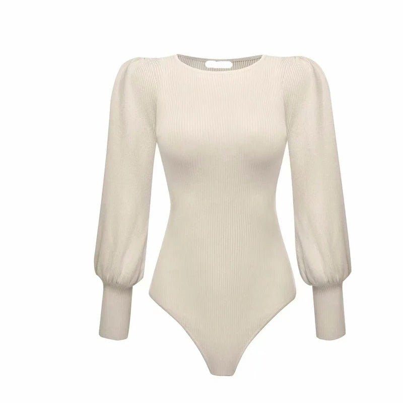 Puff Sleeves Knitted Slim Bodysuit