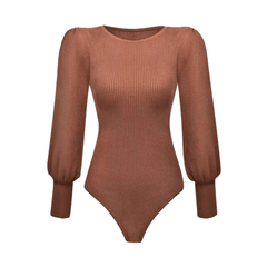 Puff Sleeves Knitted Slim Bodysuit