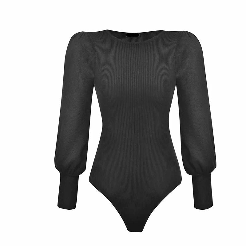 Puff Sleeves Knitted Slim Bodysuit