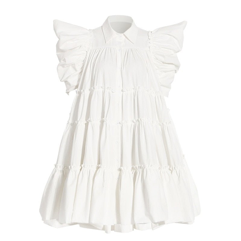 Puff Sleeves Pleated Ruffle Dress
