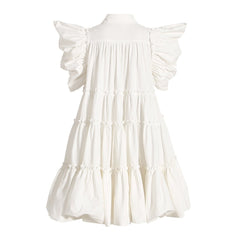 Puff Sleeves Pleated Ruffle Dress