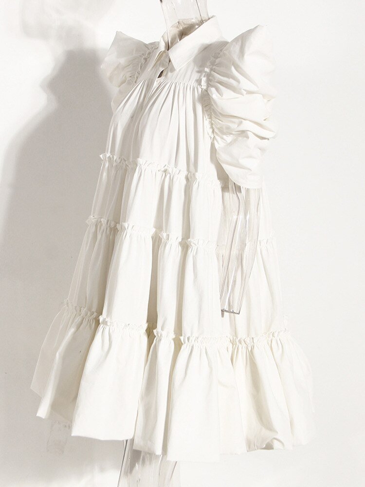 Puff Sleeves Pleated Ruffle Dress