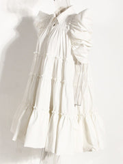 Puff Sleeves Pleated Ruffle Dress