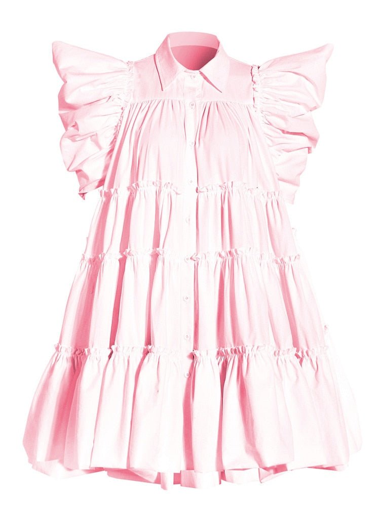 Puff Sleeves Pleated Ruffle Dress