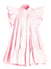 Puff Sleeves Pleated Ruffle Dress