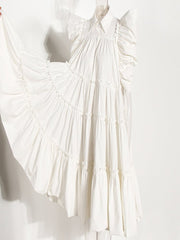Puff Sleeves Pleated Ruffle Dress