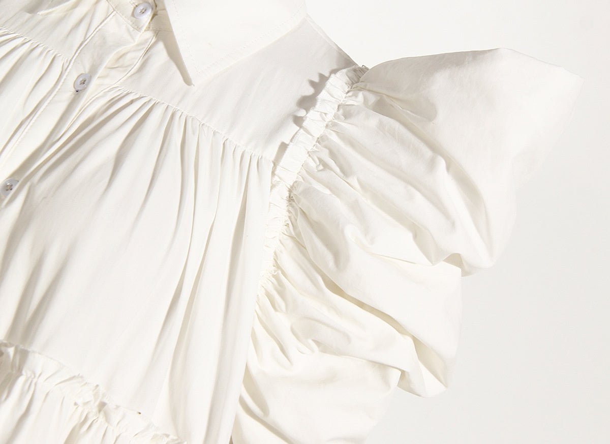 Puff Sleeves Pleated Ruffle Dress