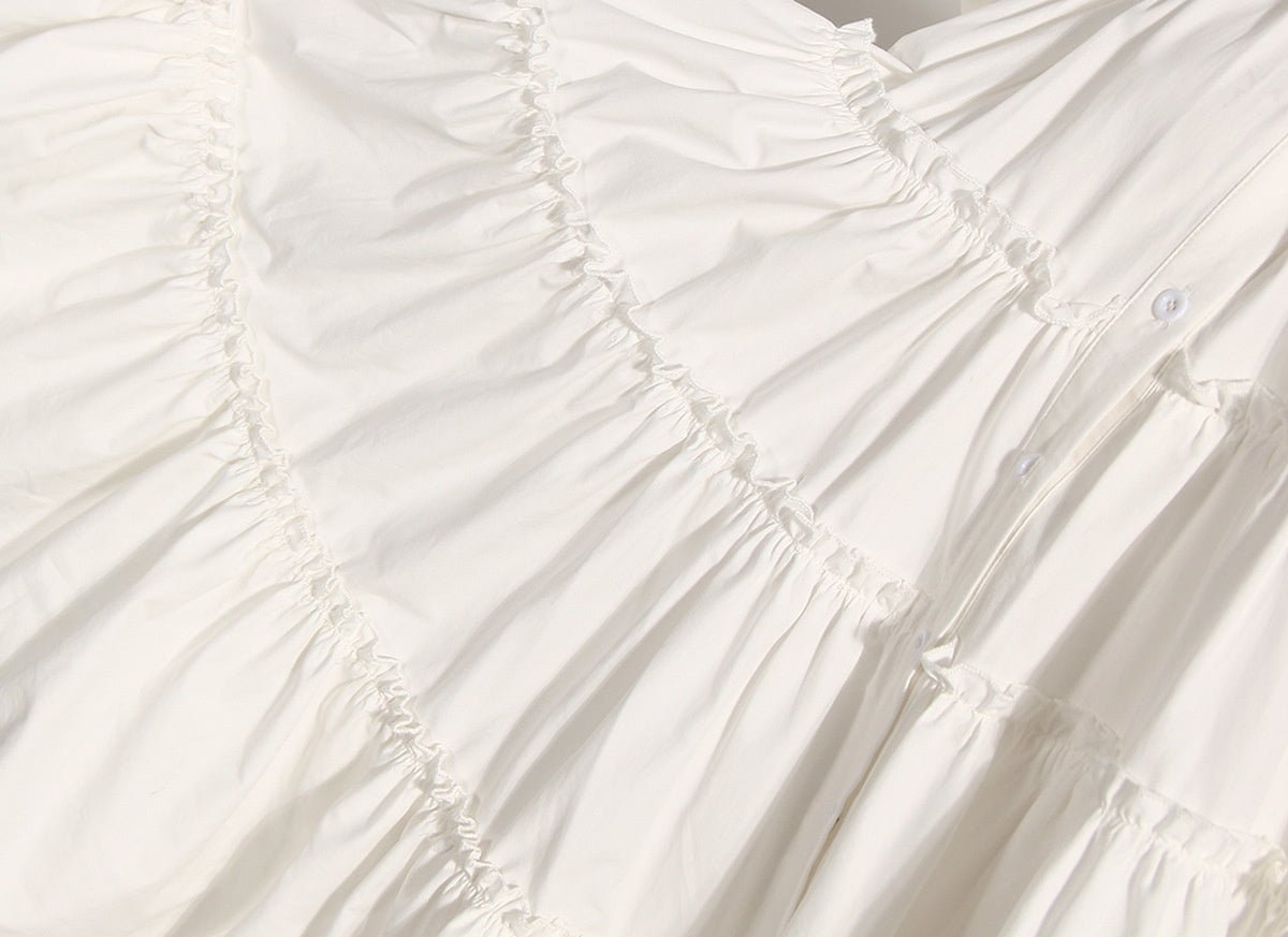 Puff Sleeves Pleated Ruffle Dress