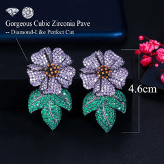 Purple Flower Cubic Zirconia Earrings