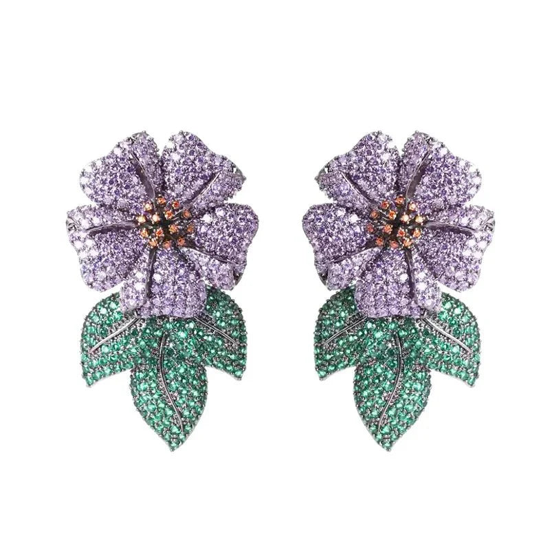Purple Flower Cubic Zirconia Earrings