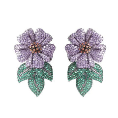 Purple Flower Cubic Zirconia Earrings