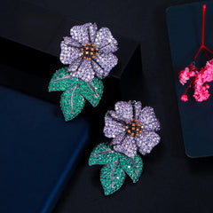 Purple Flower Cubic Zirconia Earrings