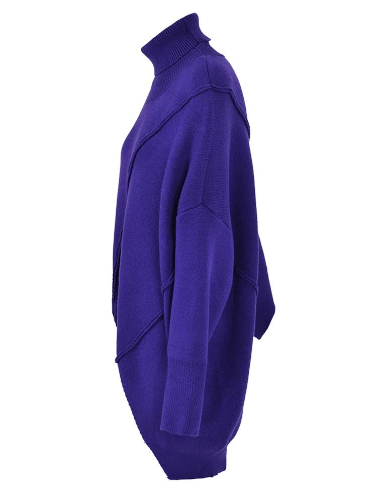 Purple Turtleneck Loose Knit Sweater