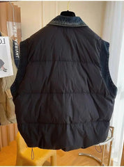 Quilted Button-Down Denim Spliced Vest