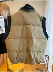 Quilted Button-Down Denim Spliced Vest