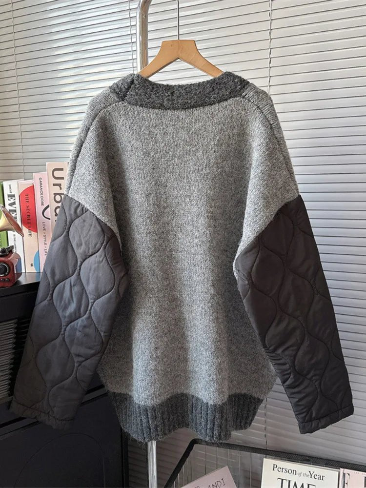 Quilted Sleeves Patchwork Thick Cardigan