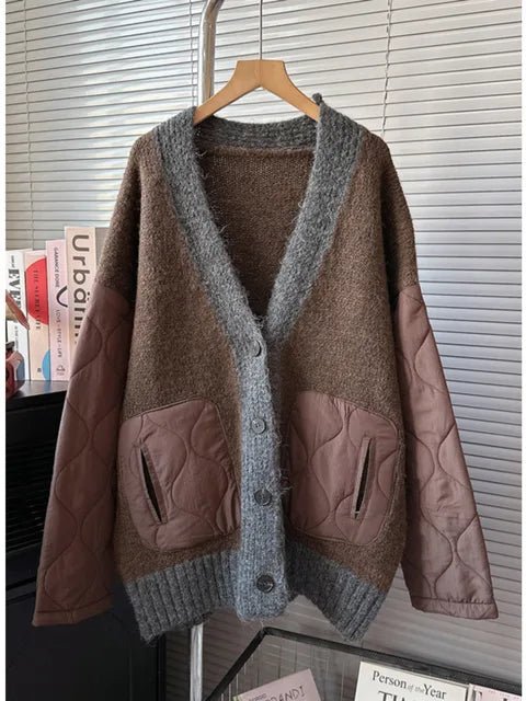 Quilted Sleeves Patchwork Thick Cardigan