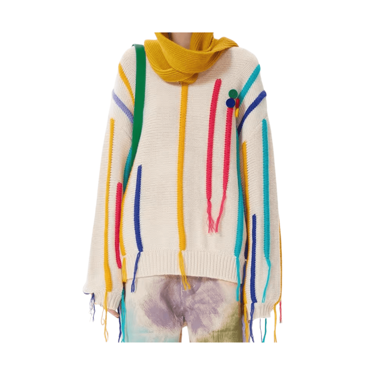 Rainbow Buttons and Strings Knit Sweater