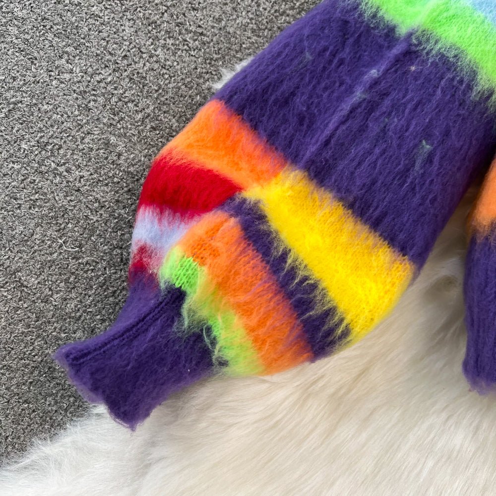 Rainbow Stripes Knit Sweater + Skirt Set