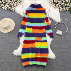 Rainbow Stripes Long Knitted Dress
