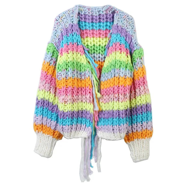 Rainbow Stripes Tassels Knit Sweater