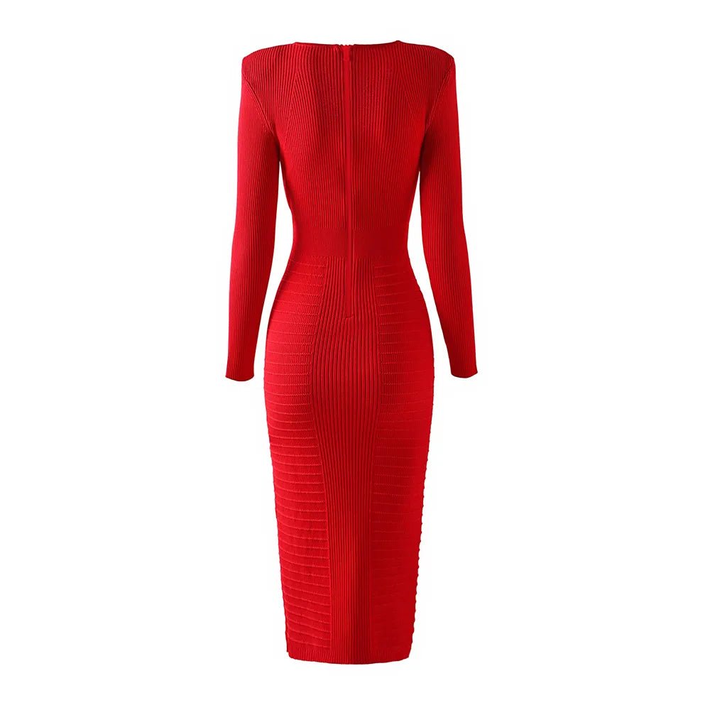 Red Wrapped Waist Bodycon Dress