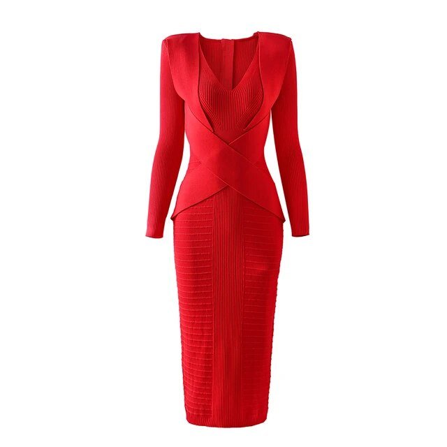 Red Wrapped Waist Bodycon Dress