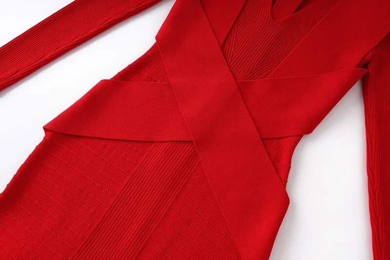 Red Wrapped Waist Bodycon Dress