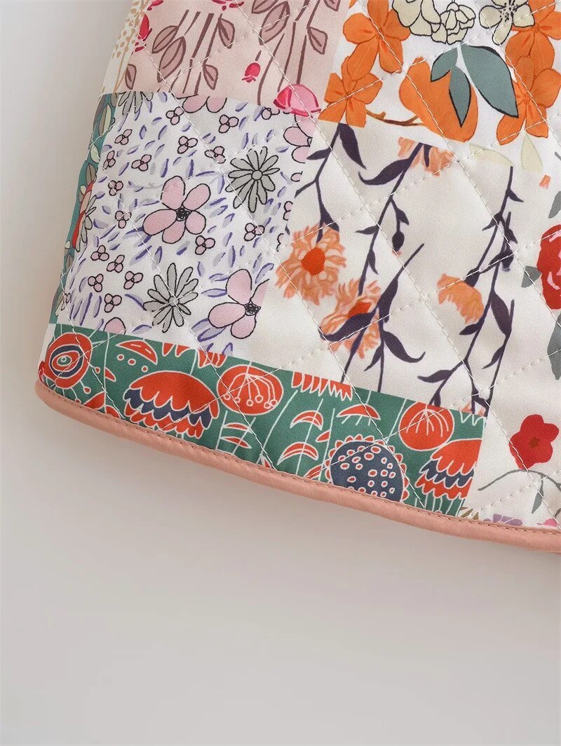 Retro Floral Zip-Up Quilted Skirt