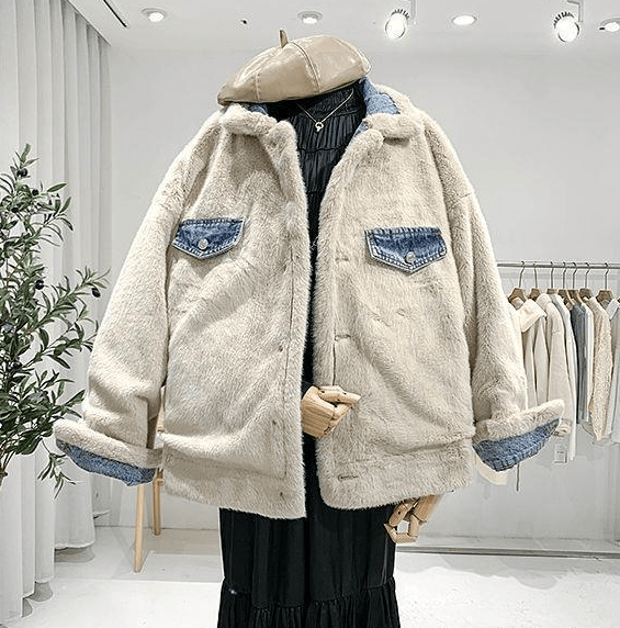 Reversible Faux Lambswool Denim Jacket