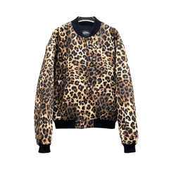 Ribbed Cuff and Collar Leopard Jacket
