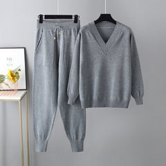 Ribbed Cuff and Hem Sweater and Pants Set